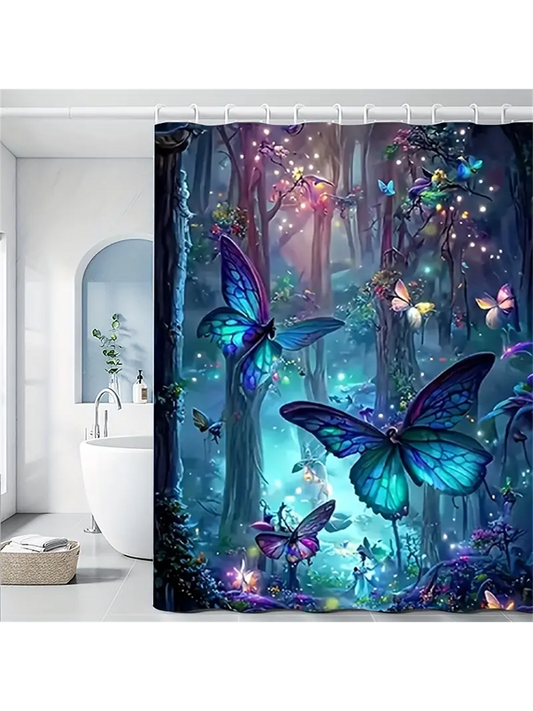 Transform your bathroom into a serene escape with our Majestic Forest Butterfly Shower Curtain Set. The elegant design not only adds style, but also enhances functionality with its durable material. Enjoy the perfect balance of beauty and practicality with this must-have addition to your bathroom decor.