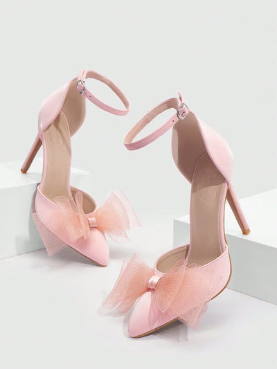 Pink Bow Point Toe Stiletto Heeled Sandals: Perfect for Valentine's Day and Summer Vacations