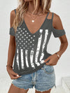 Fashionable American Flag Printed Cold Shoulder 4th of July T-Shirt