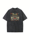 Men's Summer Letter Tape Print Casual T-Shirt - Distressed Washed Style