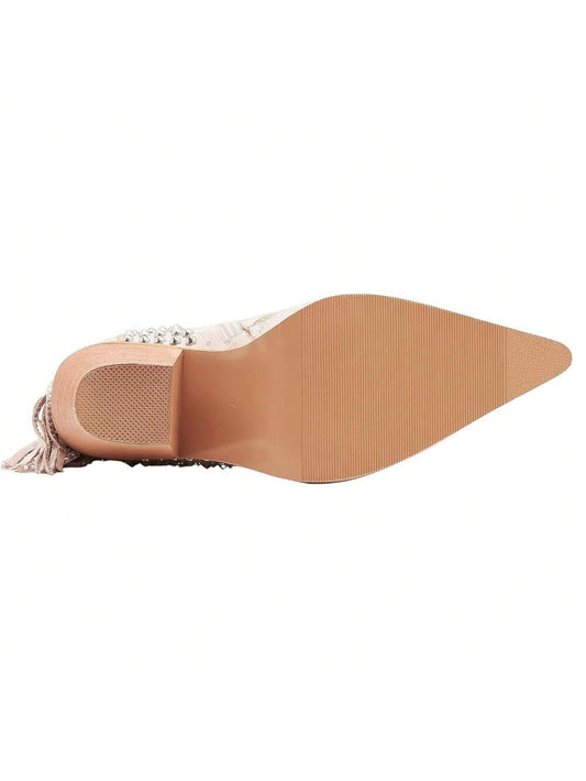 Women's Pointed Toe Luxury Diamond Boots Apricot