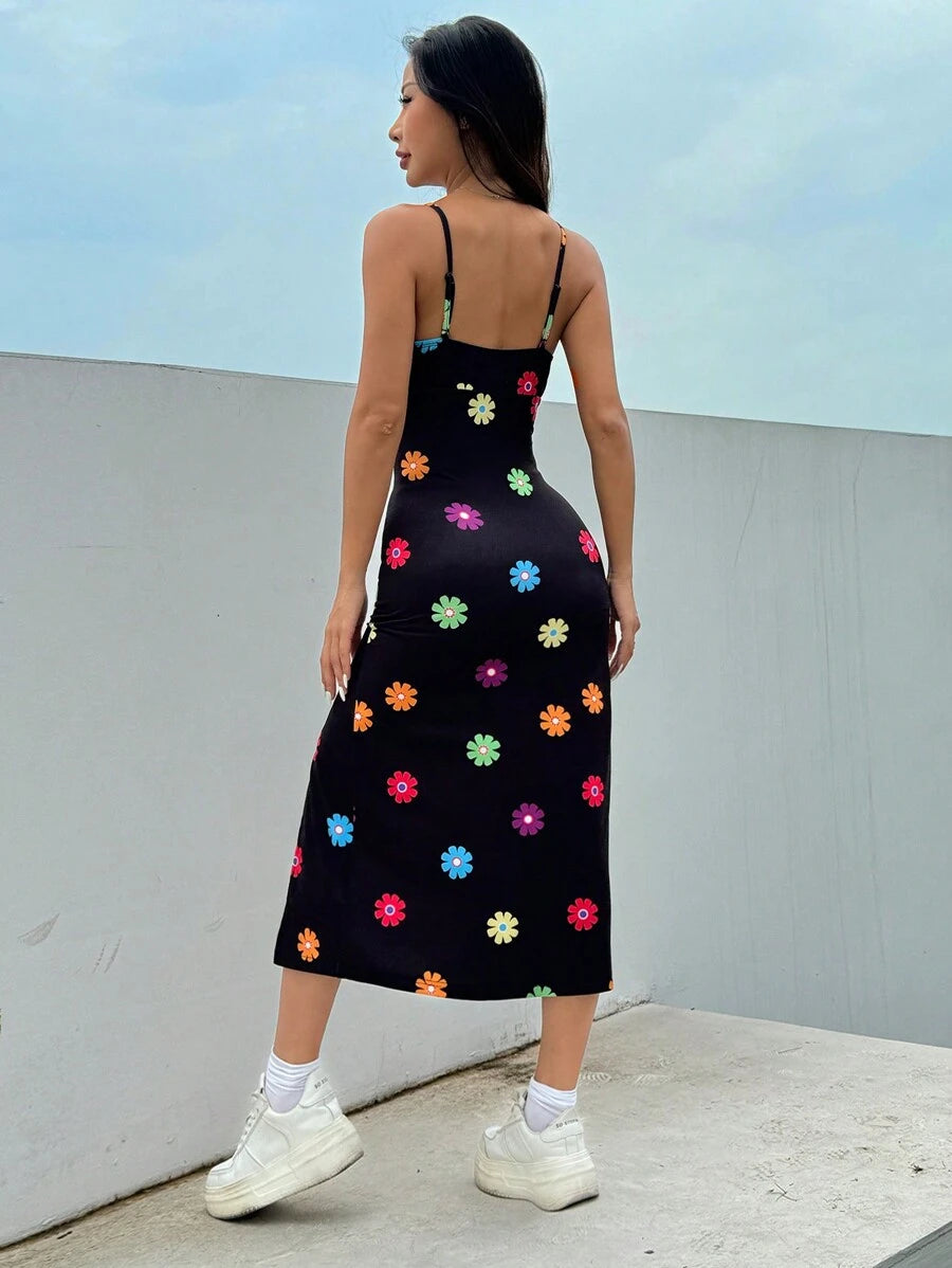 Get ready for summer with this Floral Printed Knitted Spaghetti Strap Dress! The perfect fashion statement for women, this dress features a fun and playful floral print, a comfortable knitted fabric, and a stylish side slit. Perfect for any occasion, this dress will make you the center of attention.