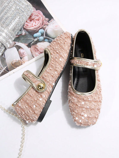 Sparkling French Charm: Glittery Shallow Mouth Flat Shoes with Ankle Strap for Women