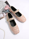 Sparkling French Charm: Glittery Shallow Mouth Flat Shoes with Ankle Strap for Women