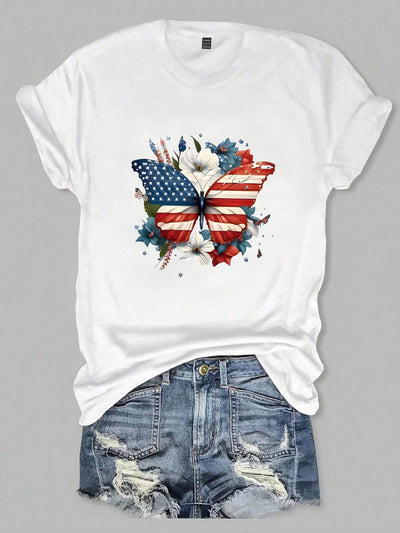 Experience the ultimate expression of patriotism with our Women's Patriotic Short Sleeve T-Shirt. Perfect for any occasion, this top showcases your love for the USA while providing comfort and style. Made with quality materials, show your American pride in a classic, timeless design.