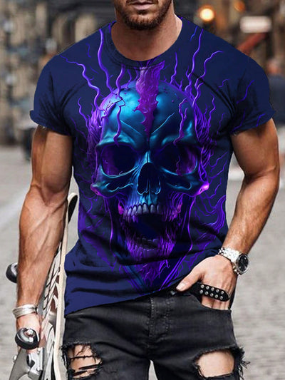 Summer Style: Men's Casual Skull Print Crew Neck Short Sleeve T-Shirt