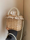 Pearl Adorned Handmade Woven Wicker Bag: The Perfect Crossbody Souvenir