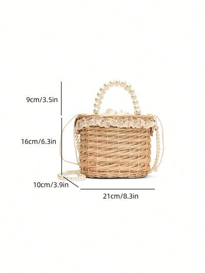 Pearl Adorned Handmade Woven Wicker Bag: The Perfect Crossbody Souvenir