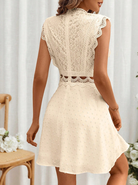 Elegant Lace Maxi Dress with Stand Collar - Perfect for Summer Weddings & Tea Parties