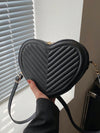 Romantic Heart-Shaped Crossbody Bag with V-Shaped Embossed Pattern - Perfect for Women