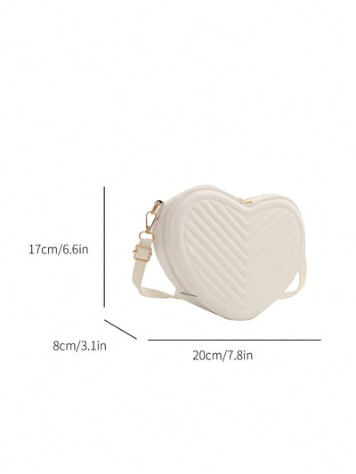 Romantic Heart-Shaped Crossbody Bag with V-Shaped Embossed Pattern - Perfect for Women