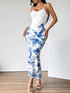 Summer Vibes: Strappy Tropical Print Maxi Dress in Blue & White