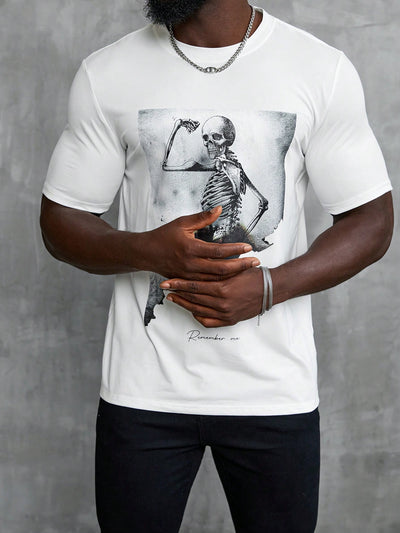 Men's Funny Skull Printed Casual T-Shirt - A Fun Twist on Classic Style