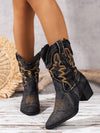 Stylish Embroidered Mid-Calf Boots: Chic Wedge Heels and Cozy Fur Collar