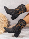 Stylish Embroidered Mid-Calf Boots: Chic Wedge Heels and Cozy Fur Collar