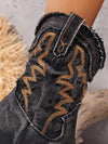 Stylish Embroidered Mid-Calf Boots: Chic Wedge Heels and Cozy Fur Collar