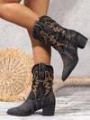 Stylish Embroidered Mid-Calf Boots: Chic Wedge Heels and Cozy Fur Collar