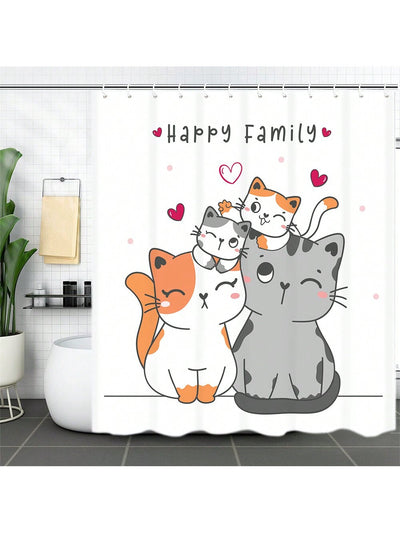 Whimsical Cartoon Cat Family Shower Curtain: A Fun and Functional Bathroom Decoration