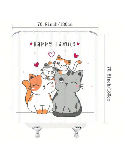 Whimsical Cartoon Cat Family Shower Curtain: A Fun and Functional Bathroom Decoration