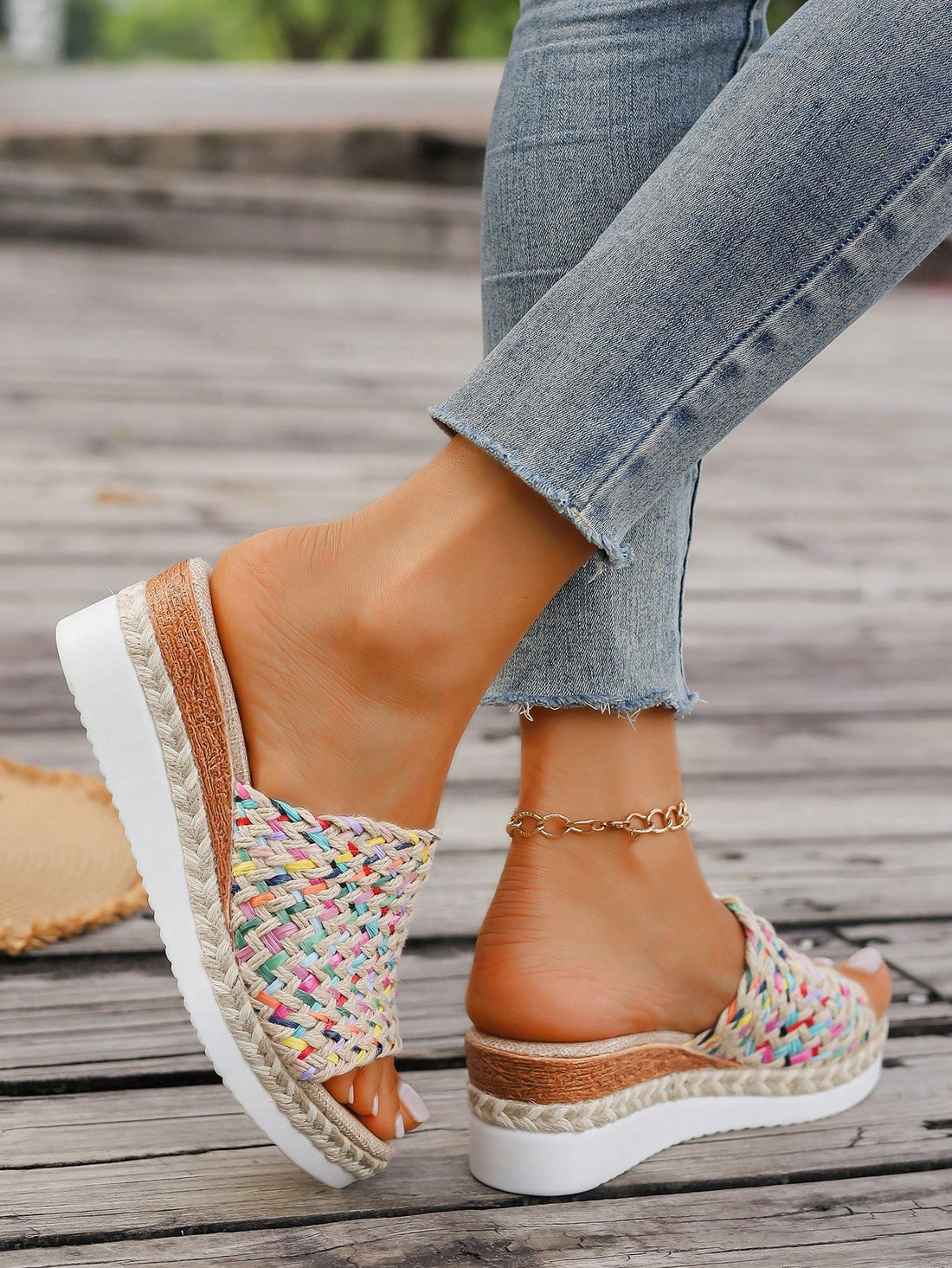 Elevate your summer style with our latest arrival: Vibrant Woven Wedge Platform Sandals for Women. These stylish sandals feature a comfortable wedge heel and woven design, perfect for all-day wear. Make a statement with our vibrant colors and stand out from the crowd.
