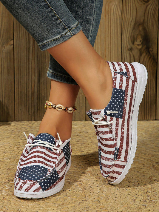 Step out in style this 4th of July with our colorful canvas sneakers! Designed specifically for women, these lightweight and breathable sneakers are perfect for all-day walking. With vibrant colors and a comfortable fit, you can show off your patriotic spirit and stay comfortable at the same time. Perfect for any summer day!