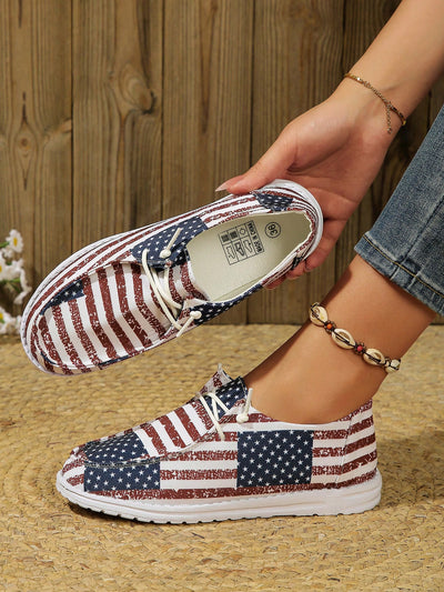 4th of July Vibes: Women's Colorful Canvas Sneakers for Lightweight & Breathable Walking