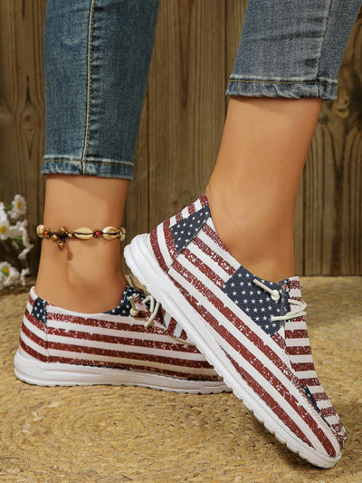 4th of July Vibes: Women's Colorful Canvas Sneakers for Lightweight & Breathable Walking