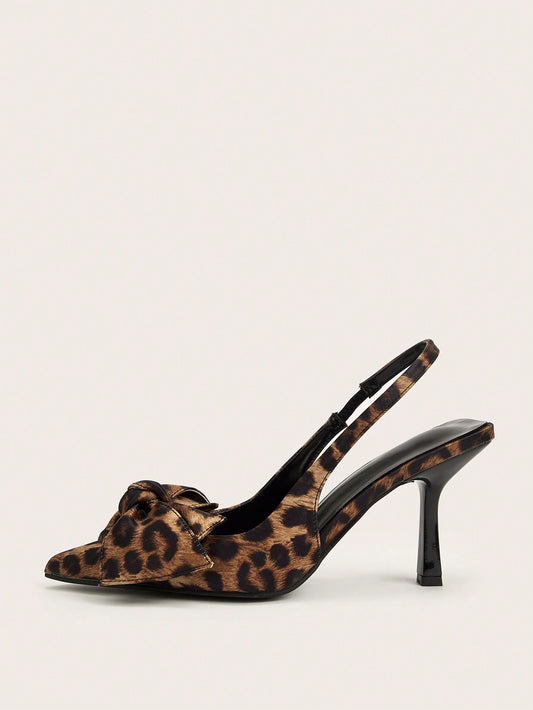 Wild Nights: Leopard Print Pointed Toe Heels with Bowknot and Ankle Straps