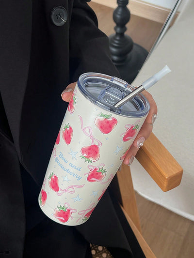 Sweet Strawberry Bowknot Insulated Cup: Perfect Holiday or Birthday Gift