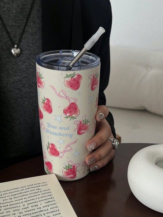 Sweet Strawberry Bowknot Insulated Cup: Perfect Holiday or Birthday Gift