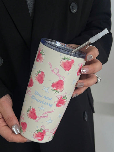 Sweet Strawberry Bowknot Insulated Cup: Perfect Holiday or Birthday Gift