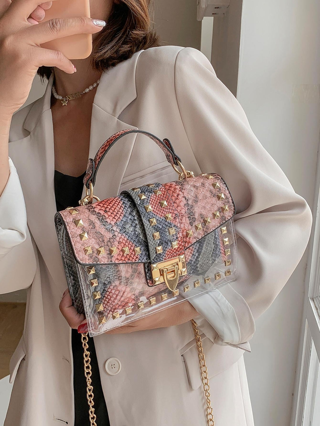Urban Vibe Tote: Graffiti and Rivet-Embellished Statement Bag
