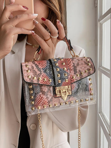 Urban Vibe Tote: Graffiti and Rivet-Embellished Statement Bag