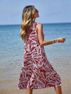 Beach Chic: Women's Tropical Plant Printed Sleeveless Casual Tank Dress for Vacation