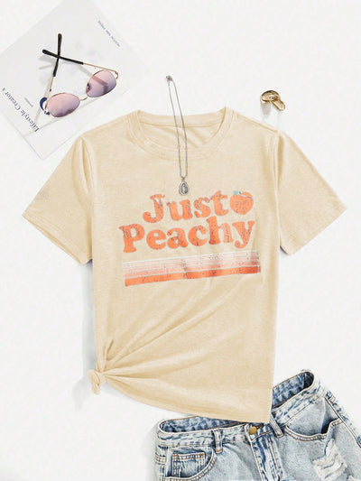 Just Peachy: Letter Graphic Tee for Effortless Style