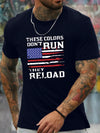 Men's Patriotic Round Neck T-Shirt with Summer Slogan and American Flag Print