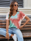 Stars and Stripes Summer Vibes: Women's American Flag Print V-Neck Tee