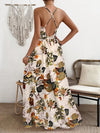 Vibrant Vacation Chic: Flower Printed Spaghetti Straps Backless Dress