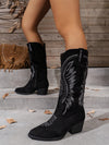 Chic Embroidered Suede Knee-High Boots with Wedge Heels