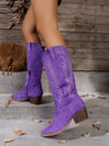 Chic Embroidered Suede Knee-High Boots with Wedge Heels