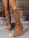 Chic Embroidered Suede Knee-High Boots with Wedge Heels