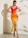 Stylish Sheer Elegance: Asymmetrical Crossed Folding Long Dress with High Side Slit