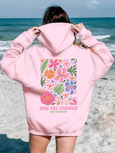 Floral Bliss: Women's Drop Shoulder Drawstring Hooded Sweatshirt