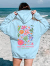 Floral Bliss: Women's Drop Shoulder Drawstring Hooded Sweatshirt