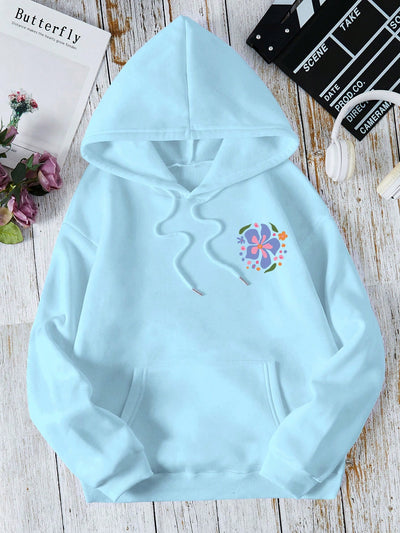 Floral Bliss: Women's Drop Shoulder Drawstring Hooded Sweatshirt