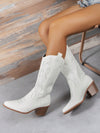 Heartfelt Western Knight Boots: Pointed Toe, Chunky Heels & Embroidered Style