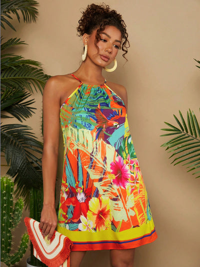 Boho Bliss: Halter Neck Backless Summer Dress for Women