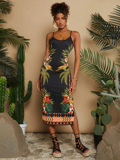 Chic Floral Printed Bodycon Cami Dress - Perfect for Holiday Elegance