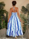 Floral Print Backless Halter Long Dress - Perfect for Holiday Elegance