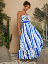 Floral Print Backless Halter Long Dress - Perfect for Holiday Elegance